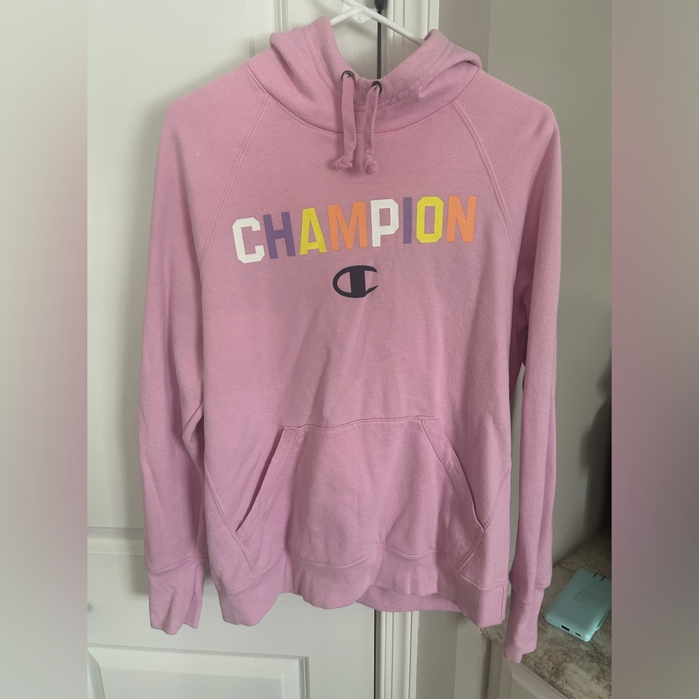 Champion Women's Powerblend Graphic Hoodie Pink Large